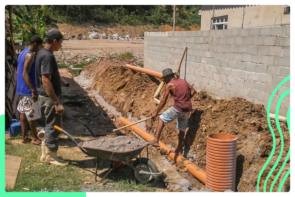 Implantação da rede de coleta de esgoto.